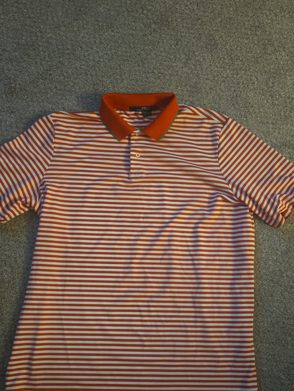 RLX Ralph Lauren Orange and White Striped Polo
